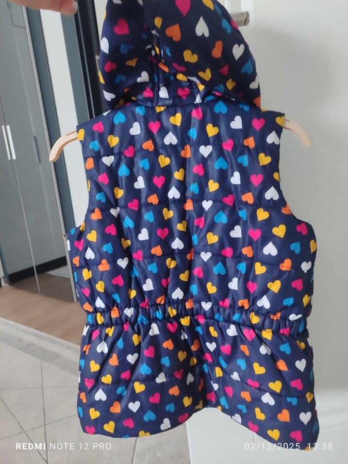 Kız Çocuk Renkli Kalp Desenli kapşonlu şişme yelek - Görsel 4