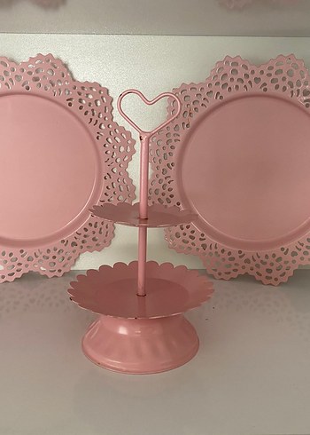 Pembe Metal İki Katlı Tatlı Standı