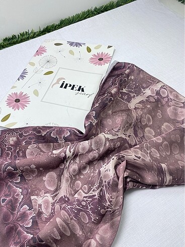 İpek Scarf Ebru desen Voal ipek Şal lila