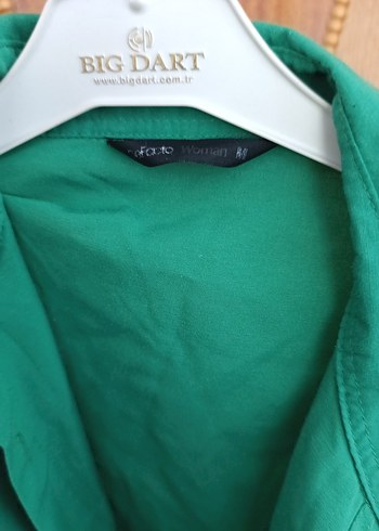 Düğmeli Yeşil Keten Kadın Gömlek - Görsel 2