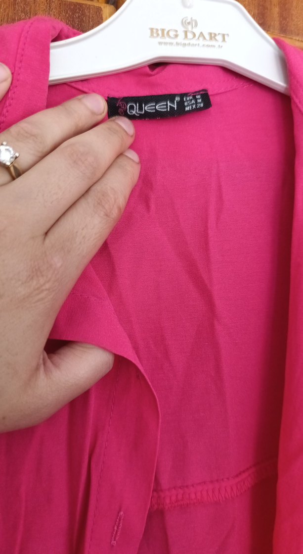 Pembe Keten Uzun Kollu Kadın Gömlek - Görsel 2