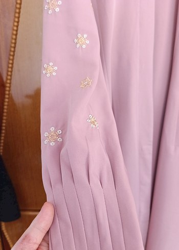 pudra Nakışlı Uzun Kadın ferace - Görsel 2