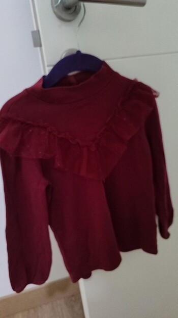 Bordo renk fırfırlı uzun kollu sweatshirt