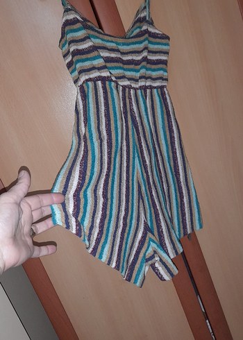 Çok Renkli Bohem Kadın Mini Tulum - Görsel 8