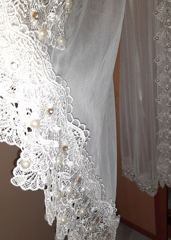 Uzun Beyaz Nakışlı Bohem Kadın Sabahlık taşlı - Görsel 8