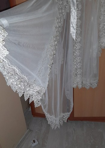 Uzun Beyaz Nakışlı Bohem Kadın Sabahlık taşlı - Görsel 6