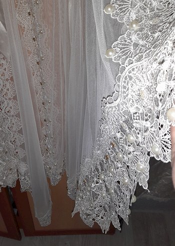 Uzun Beyaz Nakışlı Bohem Kadın Sabahlık taşlı - Görsel 10