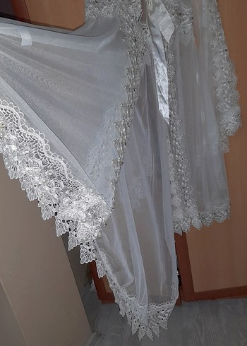 Uzun Beyaz Nakışlı Bohem Kadın Sabahlık taşlı - Görsel 5