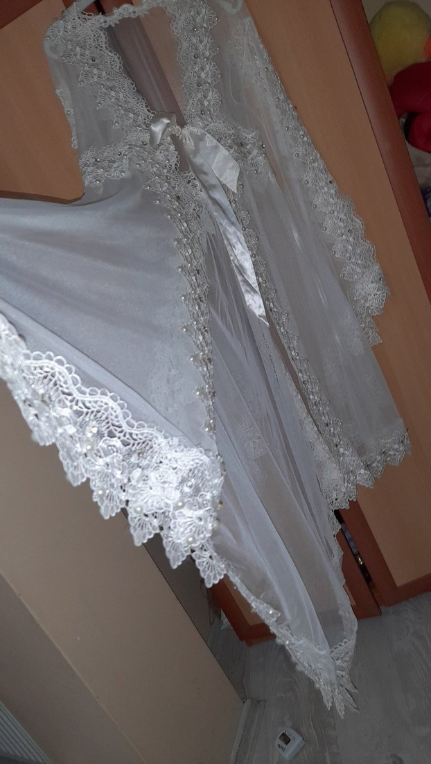 Uzun Beyaz Nakışlı Bohem Kadın Sabahlık taşlı - Görsel 4