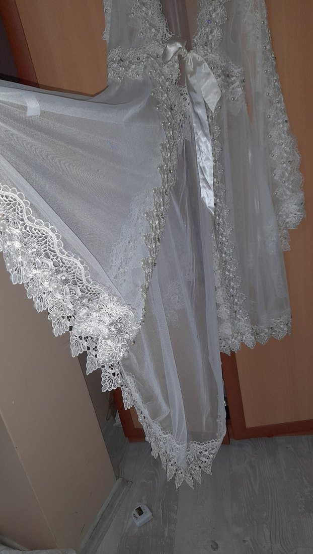 Uzun Beyaz Nakışlı Bohem Kadın Sabahlık taşlı - Görsel 5