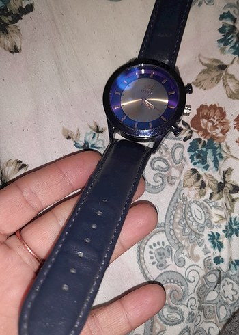 Koyu Mavi Deri Kayışlı Erkek Saat - Görsel 5