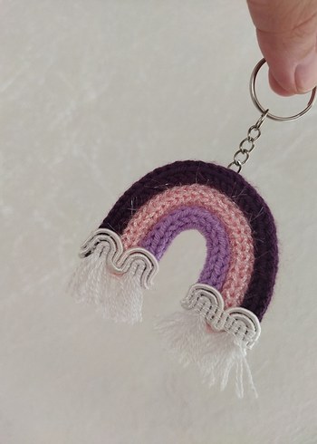 Renkli Gökkuşağı Modelli Tricotin Örgü Bohem Anahtarlık - Görsel 3