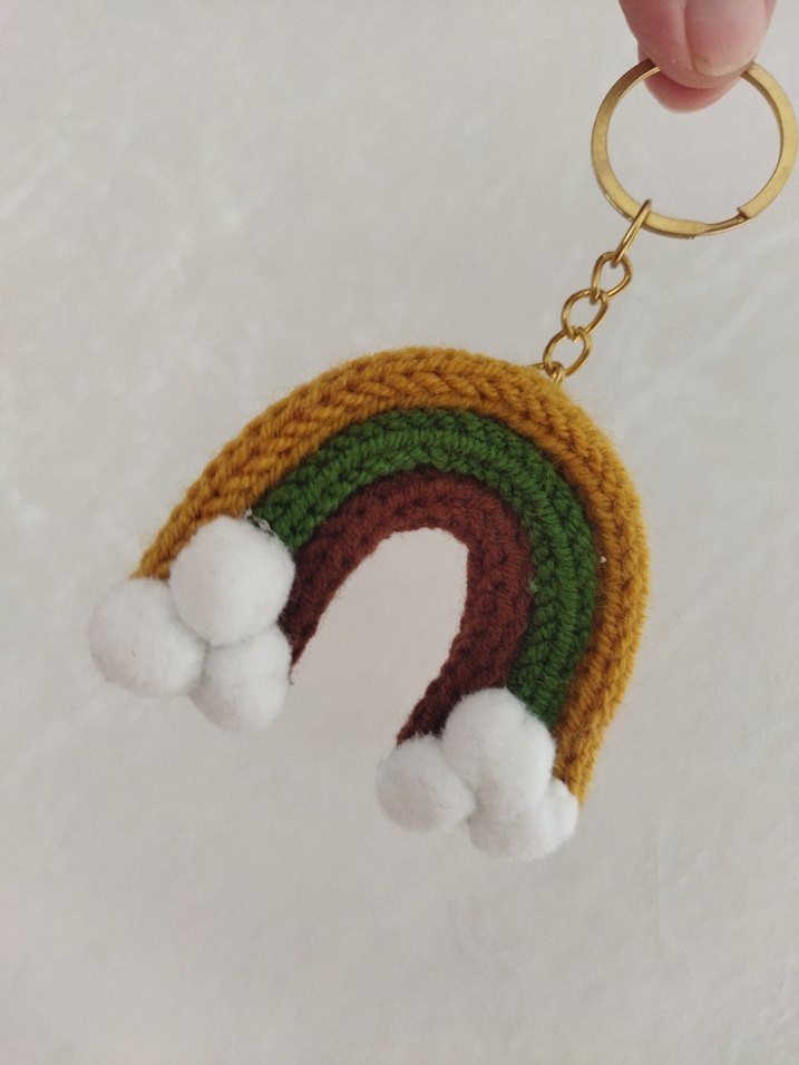 Renkli Gökkuşağı Modelli Tricotin Örgü Bohem Anahtarlık - Görsel 5