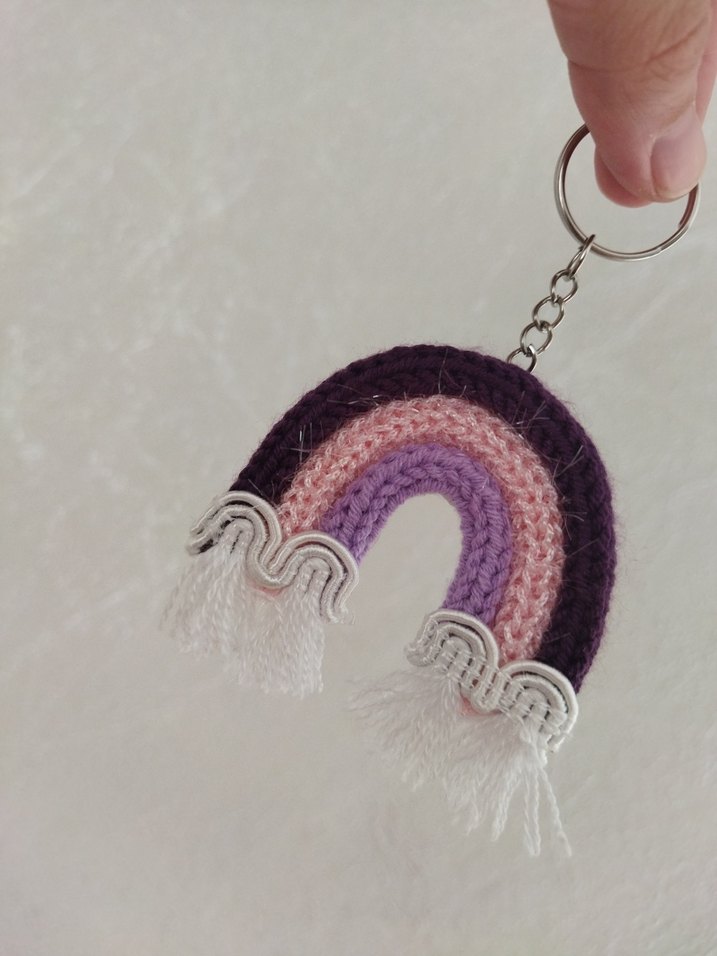 Renkli Gökkuşağı Modelli Tricotin Örgü Bohem Anahtarlık - Görsel 3