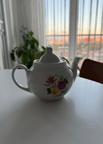 Beyaz Çiçek Desenli Seramik Demlik - Görsel 4