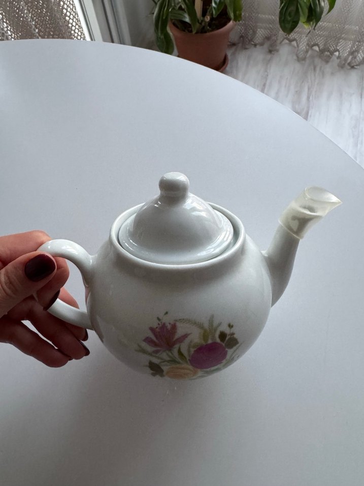 Beyaz Çiçek Desenli Seramik Demlik - Görsel 3