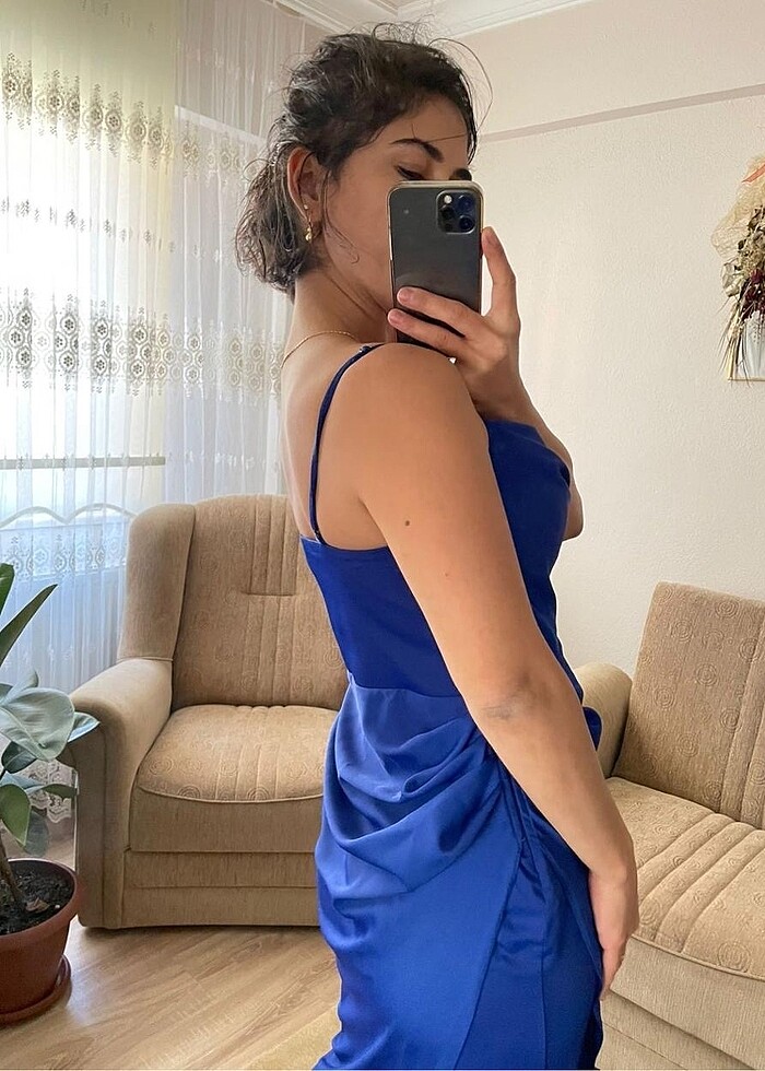 Saks mavisi gece elbisesi - Görsel 2