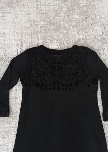 Uzun Kollu Siyah Nakışlı elbise, kışlık elbise - Görsel 8