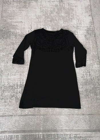 Uzun Kollu Siyah Nakışlı elbise, kışlık elbise - Görsel 7