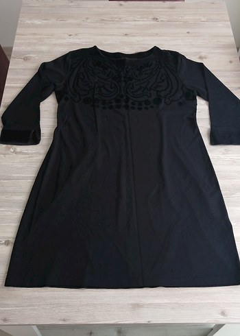 Uzun Kollu Siyah Nakışlı elbise, kışlık elbise - Görsel 9