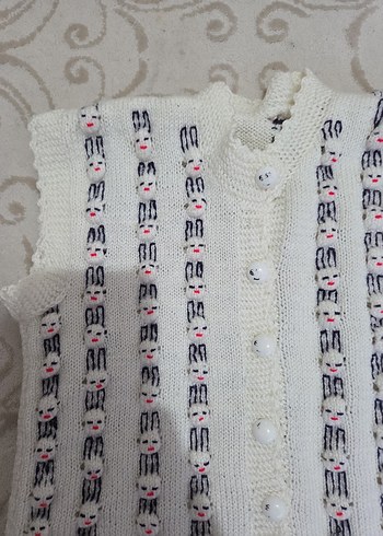 Nakışlı Beyaz Kız Çocuk Kolsuz Hırka,örgü hırka - Görsel 4