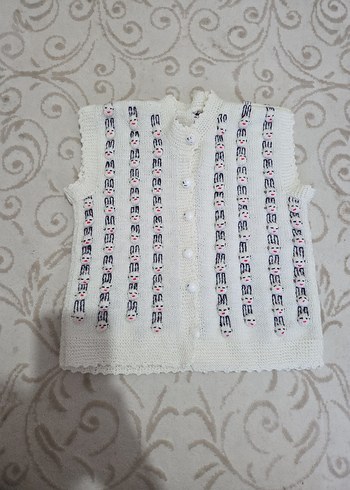 Nakışlı Beyaz Kız Çocuk Kolsuz Hırka,örgü hırka - Görsel 3