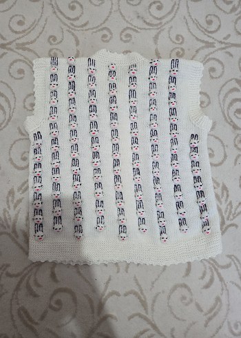 Nakışlı Beyaz Kız Çocuk Kolsuz Hırka,örgü hırka - Görsel 6