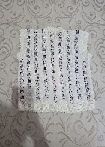 Nakışlı Beyaz Kız Çocuk Kolsuz Hırka,örgü hırka - Görsel 5