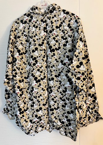 Gri Mickey Mouse Baskılı Kadın Gömlek - Görsel 2