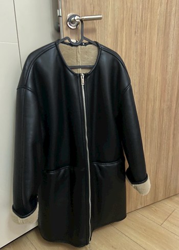 Zara Siyah Deri Midi Ceket Fermuarlı