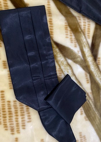 Koyu Mavi Erkek Papyon kuşak ve mendil seti - Görsel 2