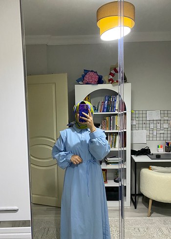 Diğer Mavi Uzun Bağcıklı Tesettür Elbise