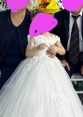 Diger Straplez Beyaz Çocuk Abiye gelinlik