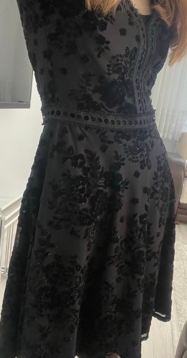 Dantel İşlemeli Siyah elbise - Görsel 2