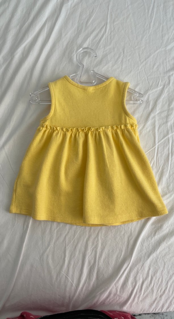 Sarı Kolsuz Keten Kız Elbise - Görsel 2