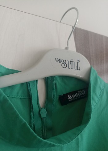 l Beden yeşil Renk Yeşil Kemerli Uzun Keten Elbise