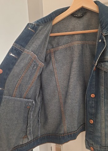 38 Beden Düğmeli Gri Mavi Midi Denim Ceket