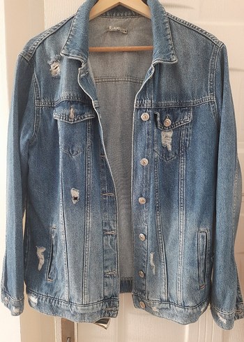 Düğmeli Gri Uzun Kollu Kadın Denim Ceket