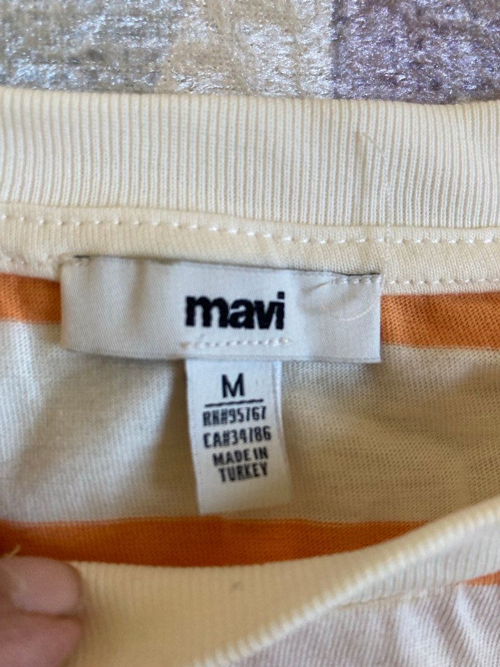 Mavi marka Turuncu çizgili kısa kollu tişört - Görsel 3