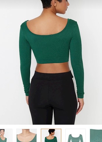 Kadın Yeşil Uzun Kollu Crop Bluz - Görsel 5
