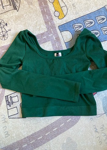 Kadın Yeşil Uzun Kollu Crop Bluz - Görsel 7