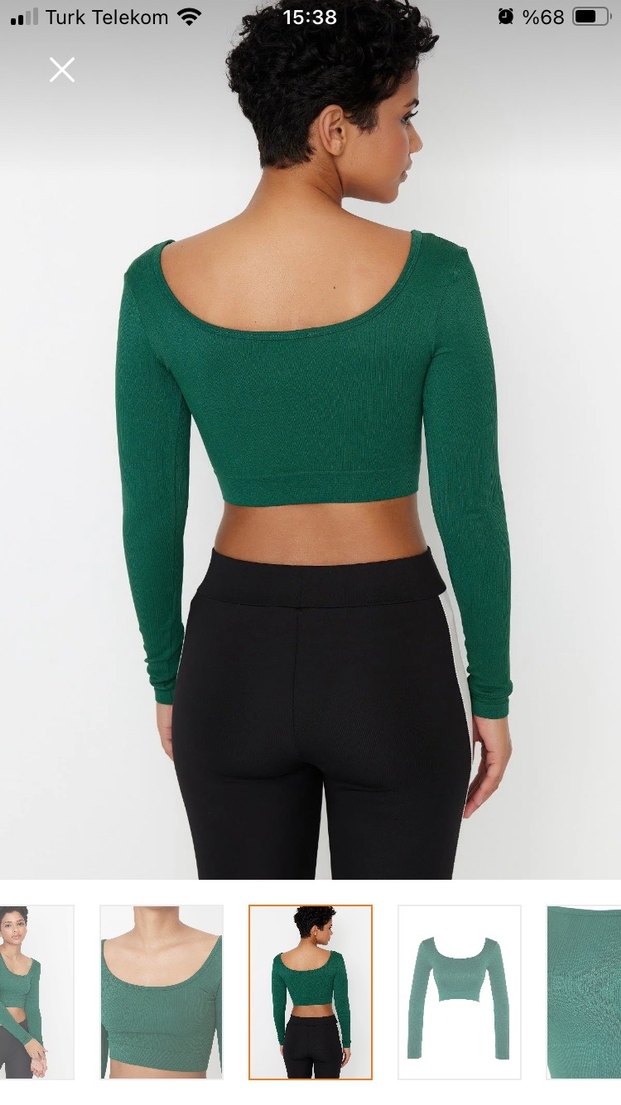 Kadın Yeşil Uzun Kollu Crop Bluz - Görsel 5