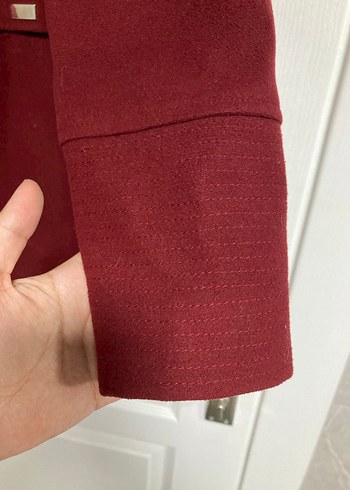 Kapüşonlu Bordo Kadın Kaban - Görsel 7