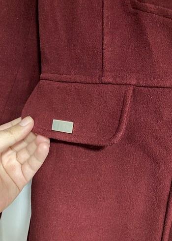 Kapüşonlu Bordo Kadın Kaban - Görsel 6