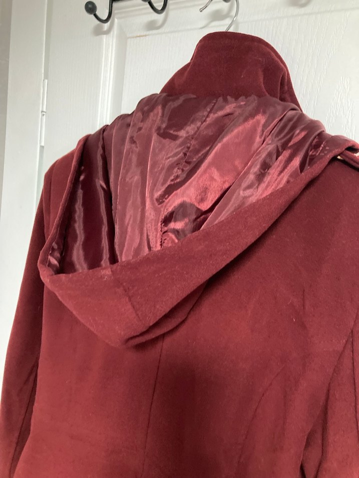 Kapüşonlu Bordo Kadın Kaban - Görsel 5
