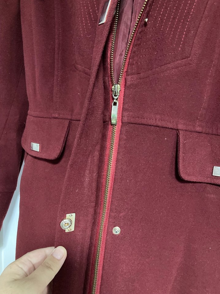 Kapüşonlu Bordo Kadın Kaban - Görsel 2