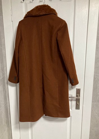 Kahverengi Suni Kürklü Yaka Kaban - Görsel 7