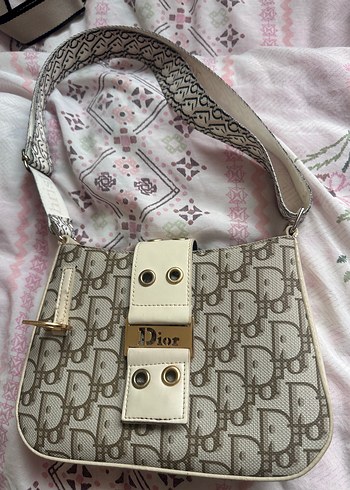 Dior Baskılı Beyaz Deri Kadın Çanta