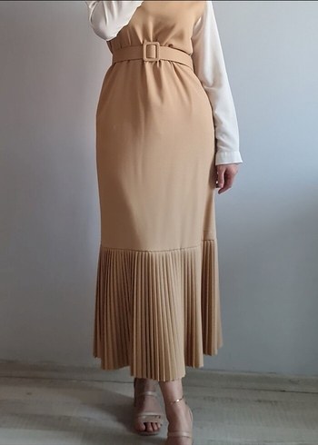 Trendyol & Milla Camel Renkli Pilili Uzun Kadın Elbise