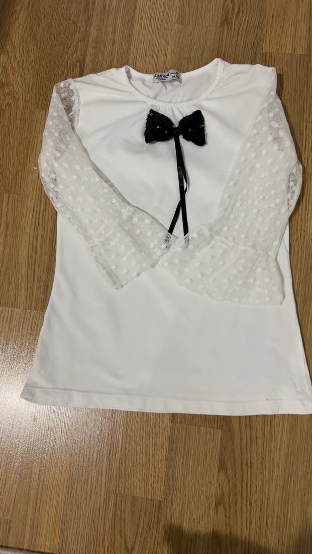 Kız Çocuk Beyaz Uzun Kollu Fiyonk Detaylı Bluz - Görsel 2